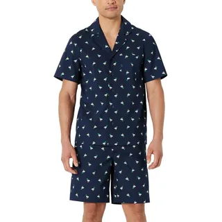 Amazon Essentials Herren Kurzes Pyjama-Set aus Baumwoll-Stretch-Popeline mit V-Ausschnitt