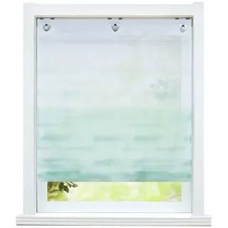 ESLIR Raffrollo ohne Bohren Raffgardine mit Ösen Transparent Gardinen mit U-Haken Ösenrollo Voile Farbverlauf Muster Grün BxH 80x140cm 1 Stück