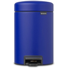 Brabantia - NewIcon Treteimer 3L - Kleiner Abfalleimer für Bad oder Toilette - Sanft Schließender Deckel - Leichte Pedalbedienung - Entnehmbarer Inneneimer - Powerful Blue - 17 x 24 x 27 cm