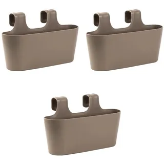 Gariella - 3 x Blumenkasten in Braun, Hängekasten, Geländer-Montage, Balkon, Außenbereich, 5,5 L, oval, Kunststoff, Übertopf, Pflanzkasten, Blumentopf zum Hängen, Wasserspeicher, Untersetzer