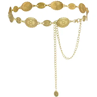 Alaoo Kettengürtel Damen,Western-Metallgürtel Cowgirl Verstellbare Metall Schnalle,Goldener Gürte mit ausgehöhlter Daisy,Kettengürtel Taillenkette Taille Gürtel für Kleider,Jeans,Pullover,Gold,A,110