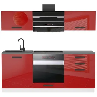 B Belini Group Küchenmöbel Sophia 180 cm, ohne Arbeitsplatten, Rot Hochglanz , Holz , 180x204x60 cm , Küchen, Küchenzeilen & Küchenblöcke, Küchenzeilen, Küchenzeilen ohne Geräte