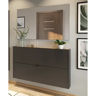 Garderobe Flurgarderobe schmal in grau mit Eiche ABERDEEN-01 modern 2-teilig mit Spiegel - Grau