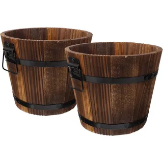YARNOW 2er Set Holz Blumentopf Rustikaler Pflanzkübel Retro Holzkübel Pflanzgefäß für Außen und Innen Holzfass Dekorative Blumentöpfe für Balkon Garten Terrasse Vintage Pflanztopf Braun