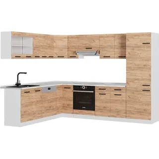 Vicco Eckküche R-Line, 227 x 287 cm ohne Arbeitsplatte, Goldkraft Eiche/Weiß/Weiß