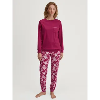 Schlafanzug CALIDA "Sweet Dreams", Damen, Gr. S (40/42), pink (dahlia pink), Interlock, Obermaterial: 100% Baumwolle, bequem lang, Rundhals, angesetztes Bündchen, Homewear-Sets Schlafanzug, Langarm, Rundhals, Interlock-Qualität, weich, bequem