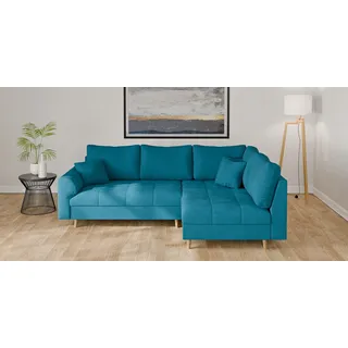 Home affaire Ecksofa »CHARRE incl. 3 Zierkissen«, L-Form, feine Steppung, lose Rückenkissen, auch in Cord und Bouclé, blau