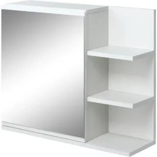 Badezimmerschrank mit Spiegel - Spiegelschrank - 3 offene Ablagen - 60 × 18 × 50 cm - Montage erforderlich - Weiß