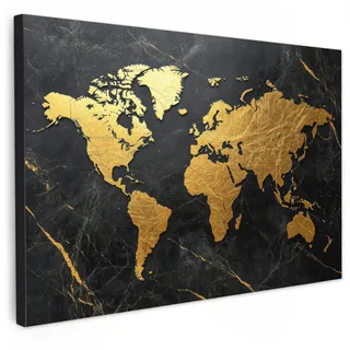 MuchoWow Leinwandbild Weltkarte - Gold - Marmor XXL 150x100 cm , Goldfarben , Textil , Kiefer , Rechteckig , 150x100 cm , FSC 100% , gerahmt , Bilder & Rahmen, Bilder, Leinwandbilder