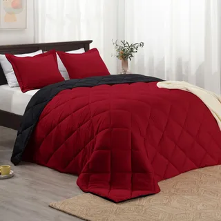 Basic Beyond Queen-Bettwäsche-Set – Rot und Schwarz, Queen-Size-Bett, wendbares Bettdecken-Set für alle Jahreszeiten, 1 Bettdecke (223,5 x 233,7 cm) und 2 Kissenbezüge (50,8 x 66 cm + 5,1 cm)