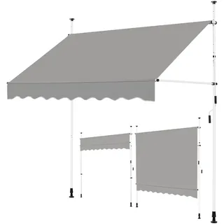 Yaheetech Klemmmarkise 250cm Breit, Balkonmarkise mit Handkurbel ohne Bohren, UV-beständig & Höhenverstellbar (210-300cm) Markise, Wasserabweisend & Sonnenschutz Markise Balkon, Hellgrau