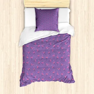 ABAKUHAUS Flamingo Mantele, Dots Vögel Kinder Mädchen, Milbensicher Allergiker geeignet mit Kissenbezügen, 135 cm x 200 cm - 80 x 80 cm, Violett Rosa Hellblau