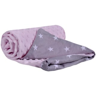 Medi Partners Krabbeldecke 100% Baumwolle 75x100cm doppelseitig multifunktional Minky Kuscheldecke für Kinderwagen weich flauschig (weiße Sterne mit rosa Minky)