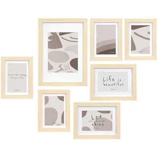Giftdecor Bilderrahmen Mural 7er Set , Beige , Holz , 35x6x25 cm , Bilder & Rahmen, Bilderrahmen, Bilderrahmen-Collagen