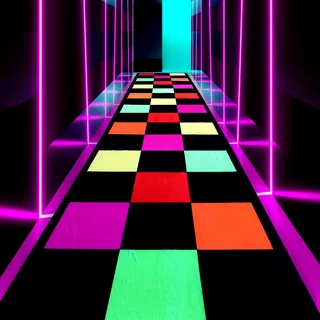 HOLAVIDA Neon Teppichläufer für Partys, Schwarzlicht UV Reaktiver Tanzboden, Rutschfeste Fluoreszierende Bunte Gitterteppich, Leuchtet im Dunkeln 80er Geburtstags Raves Zimmerdekoration 300cmx60cmx1cm