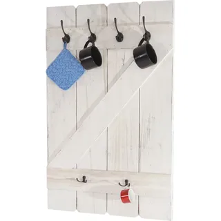 Tassenhalter HWC-D13, Hängeregal Tassenbrett Wandboard, 6 Haken 91x60cm weiß shabby - Weiß