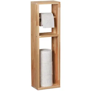 Relaxdays Toilettenpapierhalter, Walnuss Holz, zur Wandmontage oder stehend, Ersatzrollenhalter HxBxT 70x20x13 cm, natur