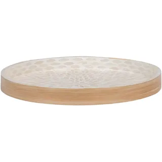 Serviertablett , Beige , Holz, Keramik , Bambus , rund , 40x3.5x40 cm , Geschirr, Tischkultur & Serviergeschirr, Tabletts