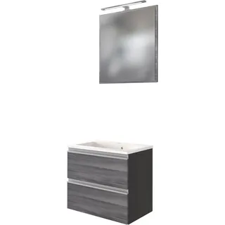 Held Möbel 2-tlg Gäste-Waschtisch-Set Neapel 60 cm Eiche Rauchsilber-Graphitgrau