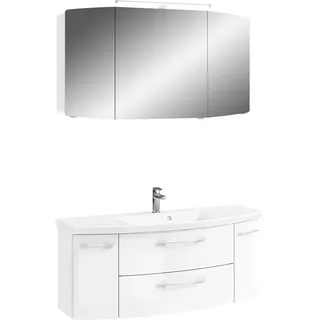Saphir Badmöbel-Set »Cassca Sprint 2-teilig Mineralmarmor-Waschtisch mit LED-Spiegelschrank« 2 Stk. tlg., weiß