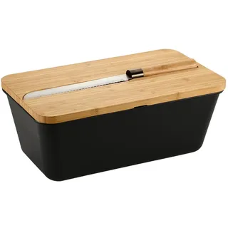 KESPER Brotkasten Brotbox mit Messer, Material: Kunststoff, Bambus, Maße: 34,8 x 20 /Höhe: 15,5 cm, Farbe: Schwarz, Braun | 58481