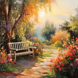 Euroart Wandbild 55 x cm Beautiful Garden II Holz Bunt