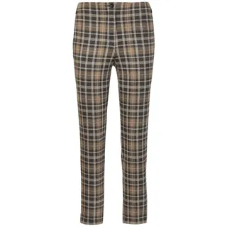 Stoffhose GOLDNER "Glencheck-Hose LOUISA", Damen, Gr. 54, N-Gr, braun (camel, grau, gemustert), Obermaterial: 70% Polyester PES. 20% Viskose CV. 8% metallisierte Fasern MTF. 2% Elasthan EL., Hosen Stoffhose