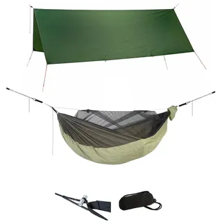 AMAZONAS Übernachtungsset - Ultra-Light Hängematte Moskitoschutz Traveller Quilt XXL + Adventure-Leine + Wetterschutz Traveller Tarp