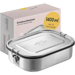 SILBERTHAL Brotdose Edelstahl 1400ml für Kinder mit Fächern & Dichtung – Lunchbox Kinder & Erwachsene – Auslaufsicher & Leicht - Ideal für Unterwegs & Camping