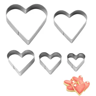 5 Stück Herz Ausstecher,Ausstechformen,Fondant Keksausstecher Ausstechform Set,Edelstahl Herzausstecher Form,Klein Groß Herzform Cookie Cutter Herzbackform Herzen Keksformen für Plätzchen Früchten