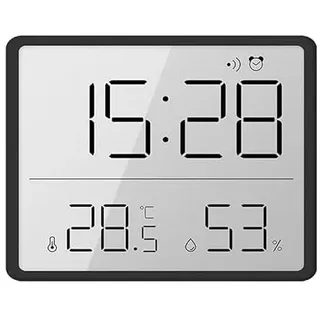 Colexy Digitaler Wecker, Kleine LCD-Display mit Temperatur & Luftfeuchtigkeit, 12/24 Std. & °C/°F, Magnetisch, Batteriebetriebene Tischuhr für Zuhause, Büro, Schule und Reisen (Schwarz)