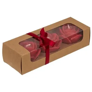 BLUECHOLON Kerzen in Form einer roten Rose, Set mit 3 dekorativen Rosenkerzen in Geschenkbox, für romantische Anlässe, mit Rosen-Duft