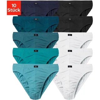 Slip H.I.S "Männer Unterhose", Herren, Gr. 6L, 10 Stk., bunt (hellblau, hellpetrol, petrol, dunkelpetrol, navy, weiß, schwarz), Jersey, Obermaterial: 95% Baumwolle, 5% Elasthan, unifarben, körpernah, Unterhosen Slip, in Unifarben, Topseller