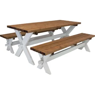 AXI Celine Picknicktisch aus Holz in Braun & Weiß für 6 Personen | Picknick Tisch / Picnic Table / Picknickbank für Erwachsene | Set für den Garten | - Braun