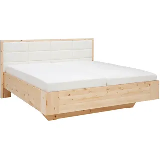 Valnatura Bett , Weiß, Zirbelkieferfarben , Holz , Echtleder , Zirbe,Zirbe,Zirbe , massiv , 180x200 cm , gepolstertes Kopfteil, Stoffauswahl, Lederauswahl, in verschiedenen Größen erhältlich , Schlafzimmer, Betten, Holzbetten