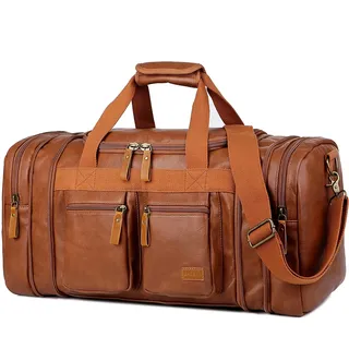 BAOSHA Faux Leder Reise Duffel Weekender Tasche Handgepäck Schlafsack Sporttasche für Herren und Damen HB-21 (Braun)