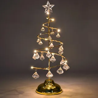 Weihnachten Kristall Baum Lichter 33cm Tabletop Weihnachtsbaum Dekoration Weihnachtsbaum Lampe mit LED und Kristall Anhänger Weihnachten Dekoration für Haus Hochzeit Party Winter Dekor (Gold)