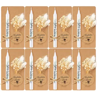 Hochzeitsgeschenke - Gastgeschenke Hochzeit, Kommunionkerzegeschenk Hochzeit, Eukalyptus Hochzeitskerze Personalisiert, 8 Sets Geschenke mit Kommunionkerze, Getrocknete Blumen, Dankeschön Geschenke