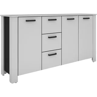 byLIVING Sideboard FARO, Stollenoptik, Weiß, Absetzung schwarz, Kommode | 3 Türen und 3 Schubladen, verstellbare Einlegeböden, B 160, H 84, T 40 cm, viel Stauraum, Anrichte