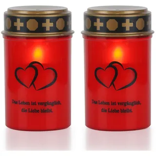 Eldnacele Rote flackernde LED Grabkerzen mit 6-Stunden-Timer, batteriebetrieben, wasserdichte flammenlose Grablicht-Gedenkkerze (2er Pack)