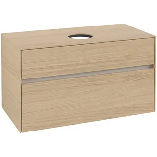 Villeroy & Boch Collaro Waschbeckenunterschrank, wandhängend, 2 Auszüge, Waschbecken mittig, 1000x548x500mm, C03800VJ, Farbe: Front/Korpus: Nordic Oak, Griff: Cashmere Grey