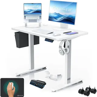 KESSER® Schreibtisch elektrisch & höhenverstellbar Computertisch Ergonomisch Stehen & Sitzen 3-Memory 360° Rollen USB-Ladeanschluss 100x60cm Weiß - Weiß
