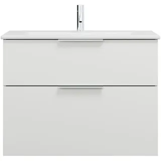 burgbad Eqio Slim Keramik-Waschtisch inklusive Waschtischunterschrank, 820x490x620mm, SHBT082F2009C0001G0146, Farbe: Weiß Hochglanz / Weiß Hochglanz, Griff Chrom G0146