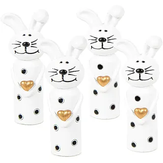 Kleine Dekohasen zum Hinstellen, 4 Stück: Osterdeko Hasen, Osterhasen zum Hinstellen, Hase mit Herz, Deko Hasenfiguren, Osterhase Modern, Figuren Ostern & Frühling, Osterdekoration Tisch, 8,5 cm