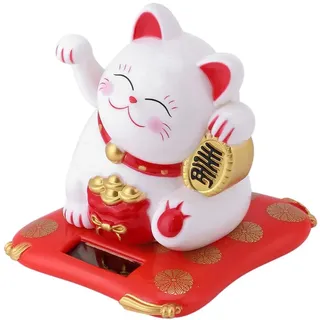 Glückskatze, Solar Powered, Winkekatze Japanisch, Glückbringen, Schreibtisch Dekoration für Haus Auto Büro, für Ihre Freunde, Kollegen (Weiß)