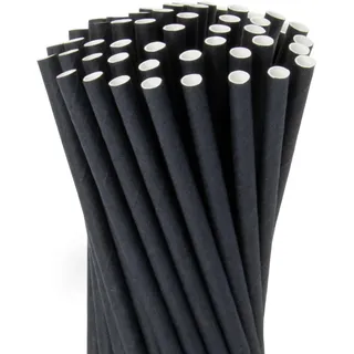 Wisefood® Strohhalme Papier [15 cm Ø 8] Party Deko [Schwarz] alternative Strohhalme Plastik-frei für Geburtstag Hochzeit DIY [100 Stk.] für Cocktail Getränke Cola Energy Drink Wasser Limo BIO