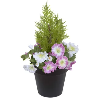 GreenBrokers Pflanzgefäß für Terrasse, Kunststoff, Petunien und Zedernholz, Rosa/Weiß