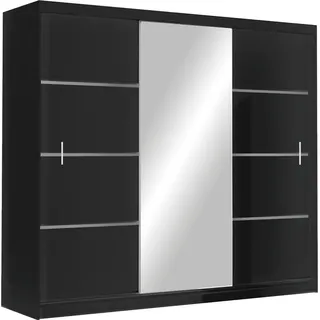 Kleiderschrank VISTA 250 Schrank mit Spiegel Schwebetürenschrank (SCHWARZ) - Schwarz