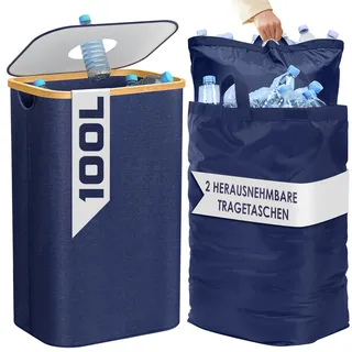 Pfandflaschen Sammelbehälter mit 2 Tragetaschen, Pfandflaschen Behälter 100L, Flaschensammler Leergut, Leergut Sammelbehälter, Aufbewahrungsbox, Küche Aufbewahrung und Organisation, Mülleimer (Blau)