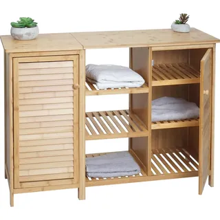 Badezimmerschrank HWC-B18, Regal Kommode Badschrank Badregal, 2 Türen Bambus 75x99x33cm - Braun